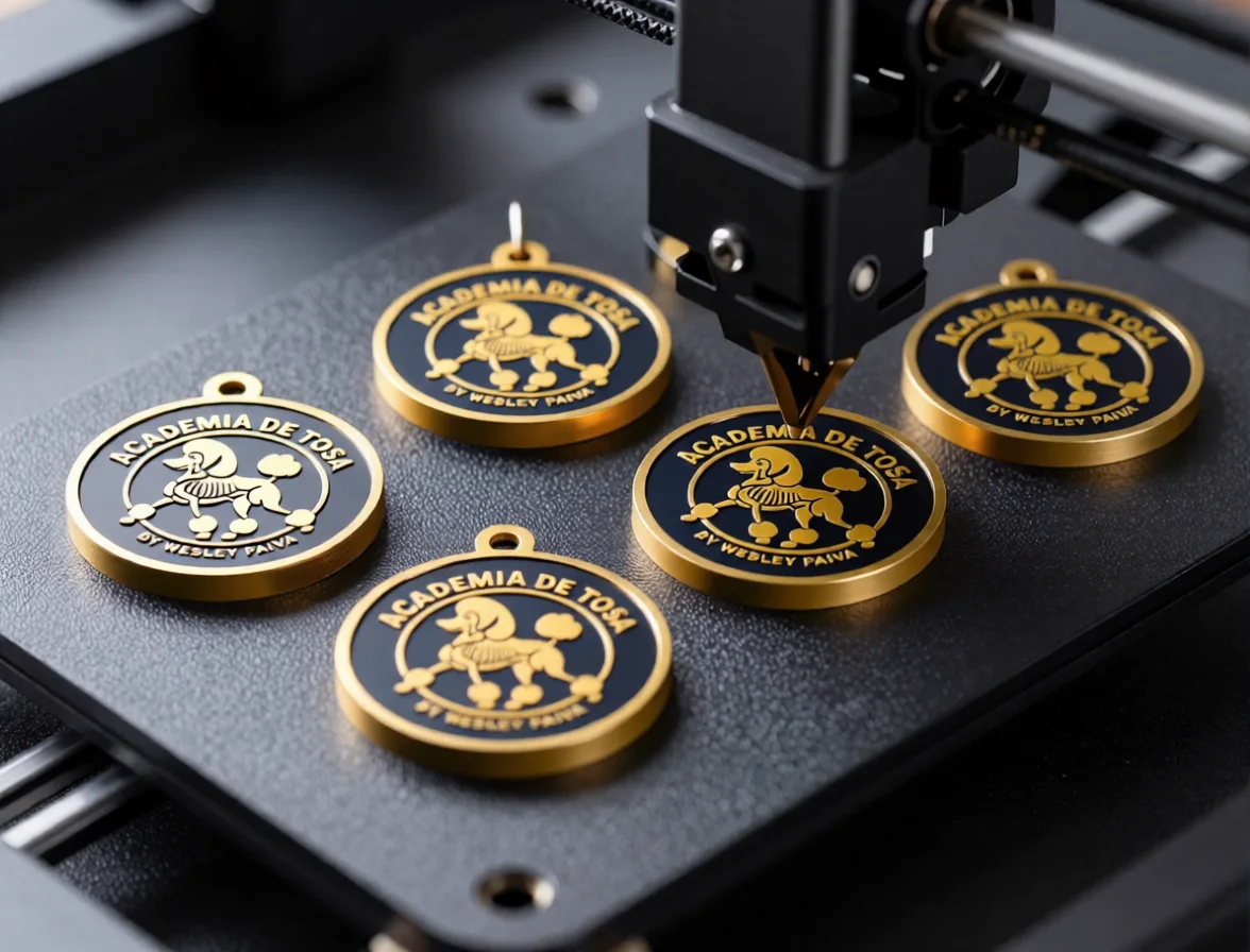 Impressora 3D produzindo chaveiros NFC redondos da Academia de Tosa